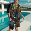 Herrspårar Herrarna överdimensionerade kläder Summer ActiveWear Short Sleeve Suit Outfit 3D Animal Print Hip Hop T Shortsmortsmen's