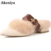 Real Fur Slippers Shoes Woman 2019 Mules women Hairy Slippers Winter Warm Women Shoes Fashion Slippers Rabbit Hair J220716