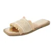 Summer Women's Straw Woven tofflor Fashion Flat Bottom Sandaler Stor storlek 36-41