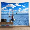 Blue Sailing Sea Natural Modern Tapestry Hanging Room Tak Yoga Mat Stor Rectangular Home Art Deco J220804