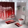 Christmas Shower Curtain Carpet Set Bathroom Toilet Mat Printing Waterproof Floor Mat