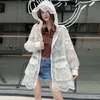 Women's Trench Coats Summer Korean Drawstring Mid-length Jacket Cardigan Lace Embroidery Hoodie Womans Clothes TrenchWomen's