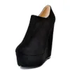 Legzen Fashion Women's Ankle Boots Platform Round Toe Wedge Bootie Faux Suede Black Shoes Woman Plus Size296v