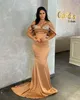 Off the Shoulder Gold Mermaid Prom Dresses Pärled Crystal Sweep Train Women Gowns Vintage Formell aftonklänning