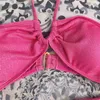 Pembe parıltılı bikini seti kadın moda mayo mayosu bandaj seksi bling mayolar seksi ped row-parça düz renkler basit stil