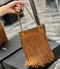 GRACE Lüks Çanta omuz çantaları kadın crossbody bayan Tote zincirleri süet çanta kahverengi kayısı Hobo püskül çanta gerçek deri saçaklı vintage HOBO çanta küçük