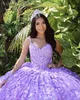 Robes de Quinceanera en dentelle lilas 2022 avec Cape robes de 15 ans papillon 3D Floral paillettes robe de bal bouffante douce 15/16 robe de bal robe de coing sans lumière Image réelle