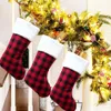 Bas de Noël Cadeaux de Noël Sacs de bonbons Rouge Noir Chaussettes à carreaux Ornement Bonne année Décorations pour la maison