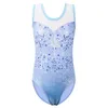 Children Girls Dancewear 5-14 Years Sleeveless Dance Dress Blue Shiny One-Piece Tank Kids Teens Pattern