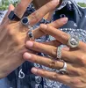 anneaux de bande Classique Géométrique Cristal Simple Personnalité De Mode Alliage À La Mode Rétro Anneau Ensemble Hommes
