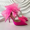 Latest fashion Satin Bow high-heeled sandals designer 10cm women luxury dinner shoes high quality silk pointed ankle wrap factory shoes