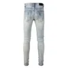 2024 Kne Man Jeans Ripped For Guys Denim Mens Skinny Biker Slim Fit Light Blue Damaged Distressed Street Long Straight dragkedja Stretch Motorcykel