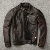 クラシックモータースタイルビンテージ本物の革のジャケットファッションメンブラウンレザーコートストリートバイカーコートセール201128