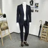 Men's Suits & Blazers 50% Wool Mens Set Young Man Business Men Wear Wedding Groom Dress Deep Blue Fashion Blazer Pant Sets High Quality Mate