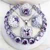 Parure di gioielli da sposa da donna con zirconi viola Argento 925 Fine bigiotteria Orecchini da sposa Anelli Bracciali Collana con ciondolo 220808