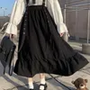 Jupes gothique Lolita jupe longue femmes Harajuku sangle à volants noir taille haute doux fille japonais Kawaii Streetwear jupes d'été