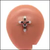 Body Arts Tattoos Art Health Beauty 14g Cross CZ Belly Button Rings Jewelry 316L Surgical Steel Clear Reverse Curved DH74O