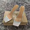 Sapatos de Cristal Transparente Tamanho Grande Woamn Novo Design de Moda Sandálias de Salto Alto com Bico Quadrado Luxo Sexy Sapatos com Estampa de Leopardo H220422