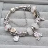 Charm Bracelets Cherry Blossoms Pendant With White Love Heart & Crystal Beads Brand Bangles For Women Fashion JewelryCharm Kent22