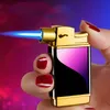 New Metal Windproof Torch Cigar Lighters Refill Jet Blue Flame Straight Cigarette Butane Gas Lighters Inflated Men Gadgets Gift