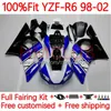 OEM Body for Yamaha YZF R6 R 6 YZF600 600CC 98-02 هيكل السيارة 7NO.3 YZF 600 CC YZF-600 YZFR6 98 99 00 01 02 YZF-R6 1998 1999 2000 2001 2002 2002 حقن هدية كيت أزرق أسود