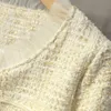 Fragancia pequeña Primavera Otoño Vintage Conjunto de 2 piezas Mujeres Botones de lujo Chaqueta de tweed de lana Abrigo corto Falda Trajes 220803