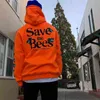 Kvinnors hoodies tröjor Europa och Amerika Save Bees Men's Hooded Pullover Street Trend Plus Velvet Long Sleeve Shirt