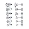 Set of 6 Pairs Zircon Ear Cartilage Tragus Studs Earrings Body Piercing Jewerly For Women and Girls