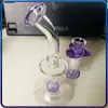 Mini Glass Bong Smoking Hookah 6 Inch Recycler Thick Pyrex Oil Burner Pipe Purple Color Water Bongs Toabacco Rig 14mm Joint Nail B3921801