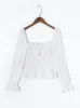 Women's Blouses & Shirts Womens Tops And 2022 Fashion Square Neck Smocked Waist Peplum Elegant White Blouse Linen Blend Puff Long Sleeve Top