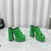 Gröna plattform Sandaler mular kalvläder glider chunky block high klackar glid-on öppen tå kvinnor gatu stil skor