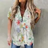 Blouses feminina camisas de verão Vintage Retro Retro Tops Floral Botão frontal Cardigan Bolsos de manga curta Turn Down Collar White