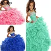 Organza Ruffles Little Girl's Pageant Dresses Halter Sparkle Rhinestones Beaded Princess Ball Gown Formal Kids Toddler Flower Girl Dress para boda CL0574