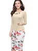 NICE-forever Autumn Print Patchwork-knapp Casual Dress Business Three Quarter Zip Backcon Summer Office B2886584007