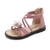 Verão Flor fofa de flor romana rosa verde pérola miçanga opentoe meninas praia sandálias infantis sapatos zip 220615