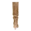 Stövlar Suede Knee High Slouch Slip på Skor Vinter Slouchy Long Woman Heel Senaste Camel Ladies Tall Boot Stiletto