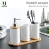 TILL 3PCS Keramiska badrumstillbehör Set Fashion Soap Dispenser Tandborstehållare Tumbler Ceramic Hushåll Badrumsprodukt 220624