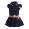 Abiti per ragazze all'ingrosso Abbigliamento Classico Grid Solid Risvolto Stile preppy Bow Kids Dress Summer Maglieria Suit Party Trip with Beach