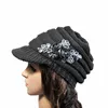 Boinas femininas a cabo malha de chapéu com sotaque de flores feminino boina de gorro folgado Hatberets chur22