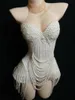 Stage Wear verfraaid kralen kostuum witte parel bodysuit theatrale voor vrouwen Party Bar Show Dance nachtclub OutfitStage