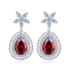 Vinatge Fiori lunghi Orecchini firmati con ciondoli AAA Gioielli con zirconi cubici Bianco Blu Verde Rosso CZ Rame Diamante Orecchini in argento Per le donne Festa Sposa Regalo di nozze