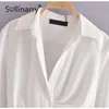Sollinarry Autunno High Street Solid Donna Casual Set Risvolto Colletto Shirring Ladies Due pezzi Set completo maniche regolari Abito femminile 210709