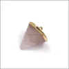 Konst och hantverk Arts Gifts Home Garden 20x24mm Natural Crystal Cone Shape Chakra Stone Charms Rose Quartz Pendants for Jew DHQD3