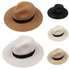 Sparsil Women Paper Straw Panama Hats Wide Brim Summer Beach Caps Upf UV Protect Jazz Sun Hat Men Fedoras Cap Chapeu 220506