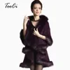 Women Faux Fur Coat Long Purple Cardigan Sweater Cape Shawl Autumn Winter Sweater Autumn Capes and Poncho T200128