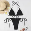 Lato Sexy Solid Mirco Bikini Zestawy Kobiety Tie String String Stringi Swimsuit Kobiet Bandaż Kostium Kąpielowy Brazryjska Swimwear Biquini S-XL