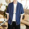 Männer Jacken Sommer männer Leinen Kimono Lange Strickjacke Oberbekleidung Mäntel Mode Streetwear Kurze Lose Männliche Casual OvercoatMen's