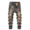 Panel osobowości Patchwork Męskie dżinsy Wiosenny trend uliczny Khaki Spodnie motocyklowe Pantalones Para Hombre Vaqueros