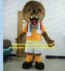 Maskottchen-Puppenkostüm, humorvoller brauner Löwe, Löwin Simbalion Leone Simba-Maskottchenkostüm mit scharfer weißer Zahn- und schwarzer Kugelnase Nr. 4934. Kostenlos