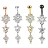 Zircon Flowers Belly Button Ring 316L Stainless Steel CZ Inlaid Body Piercing 14G Navel Barbell